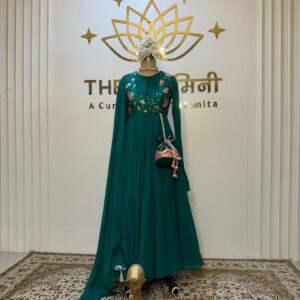 Green Gorgete Anarkali/Printed jacket and dupatta