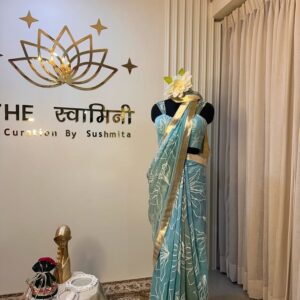 Sarees Green with Angi Pink Blouse