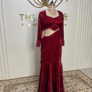 Velvet Red Skirt Saree