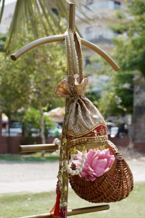Swamini Royal Zari Pearl Bridal Potli Bag - Image 2