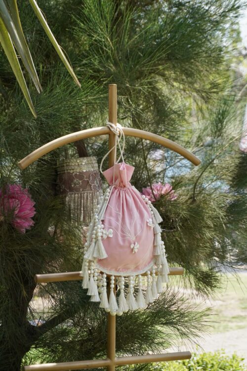 Swamini Blush Pearl Tassel Potli Bag - Image 2