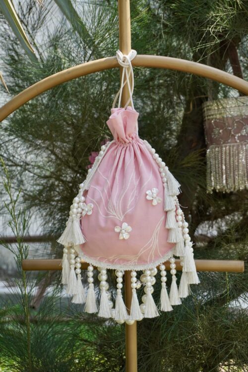 Swamini Blush Pearl Tassel Potli Bag
