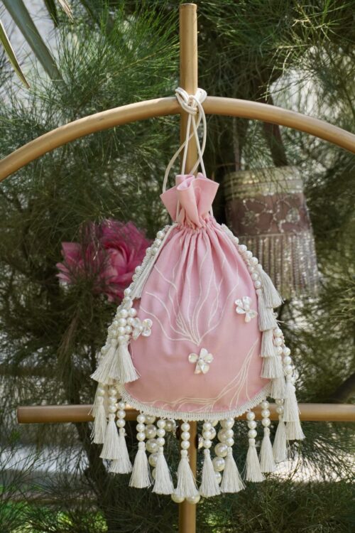 Swamini Blush Pearl Tassel Potli Bag - Image 3