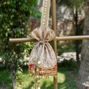 Swamini Royal Zari Pearl Bridal Potli Bag