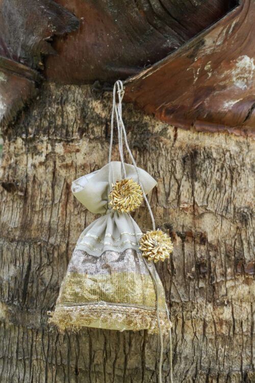 Champagne Gold Metallic Tiered Festive Potli Clutch - Image 2