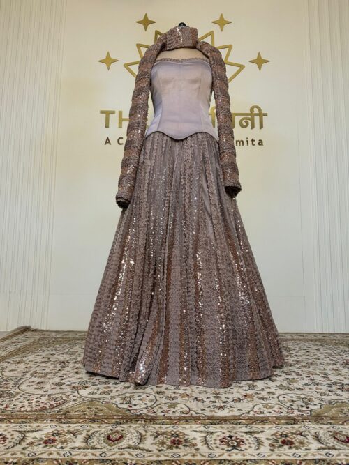 Golden lehenga corset blouse with heavy dupatta - Image 4