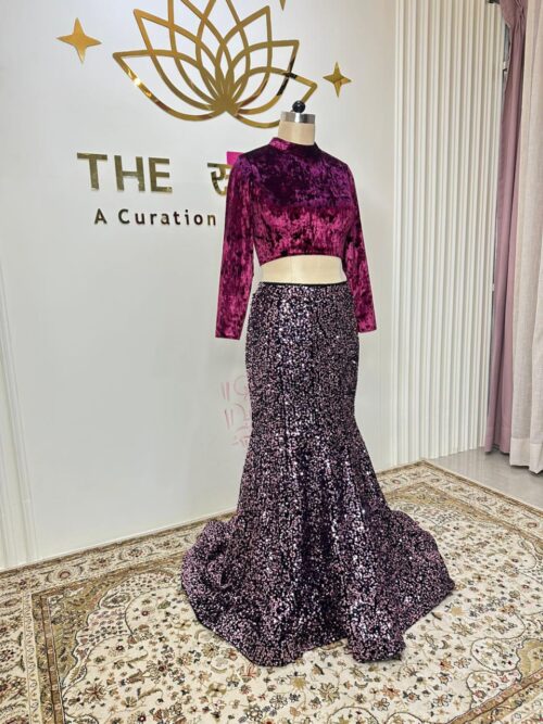 Sequence velvet skirt With wine velvet blouse cocktail dress - Image 6