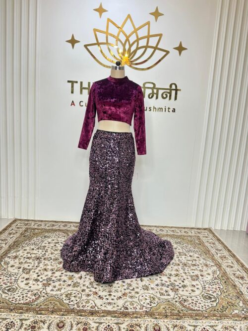 Sequence velvet skirt With wine velvet blouse cocktail dress - Image 3