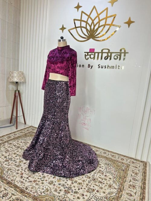 Sequence velvet skirt With wine velvet blouse cocktail dress - Image 4