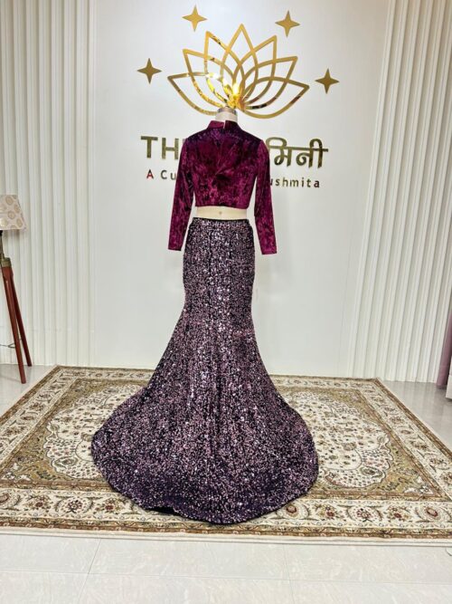 Sequence velvet skirt With wine velvet blouse cocktail dress