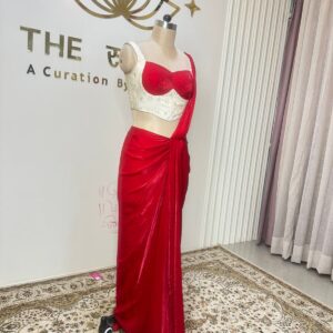 Red Draped Saree with Corset Blouse