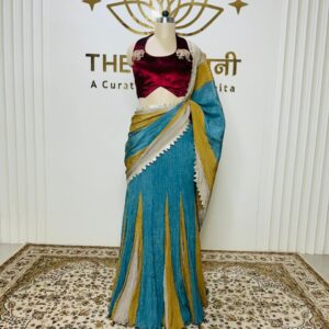 Multi-Shade Metallic Skirt Set with Velvet Maroon Blouse