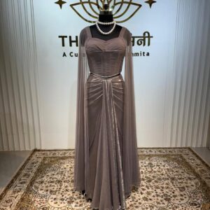 Metallic Shimmer Grey Cape Sleeve Co-ord Set with Corset Top