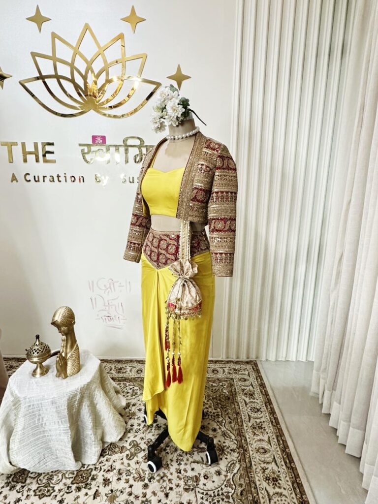 Yellow Dhoti & Blouse with Jacket – 3 Piece Set - Image 3