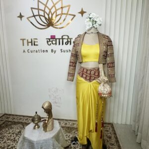Yellow Dhoti & Blouse with Jacket – 3 Piece Set