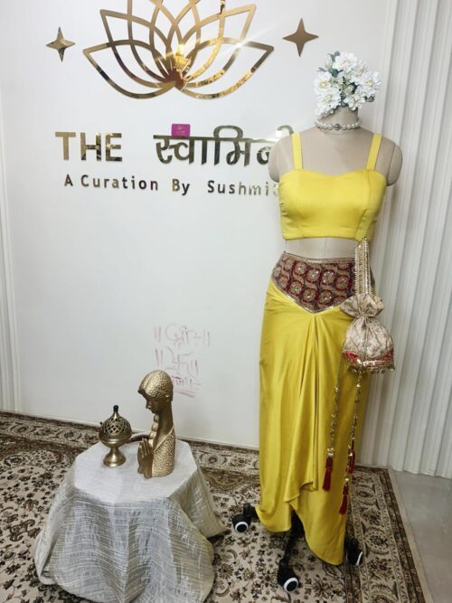 Yellow Dhoti & Blouse with Jacket – 3 Piece Set - Image 5