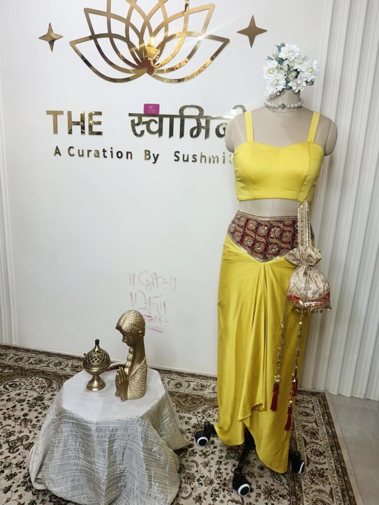 Yellow Dhoti & Blouse with Jacket – 3 Piece Set - Image 5