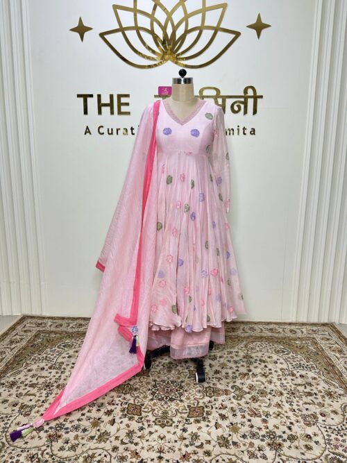 Baby Pink Mal Chandari Suit Set (Kurta, Pant & Dupatta)