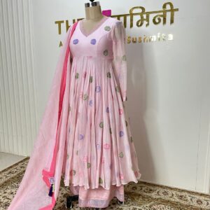 Baby Pink Mal Chandari Suit Set (Kurta, Pant & Dupatta)