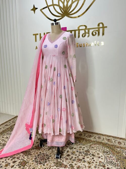 Baby Pink Mal Chandari Suit Set (Kurta, Pant & Dupatta) - Image 4