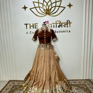Light brown Lehenga fabric, Chandari Dark brown top fabric, Chandari Light brown Duppata fabric,chinon chiffon