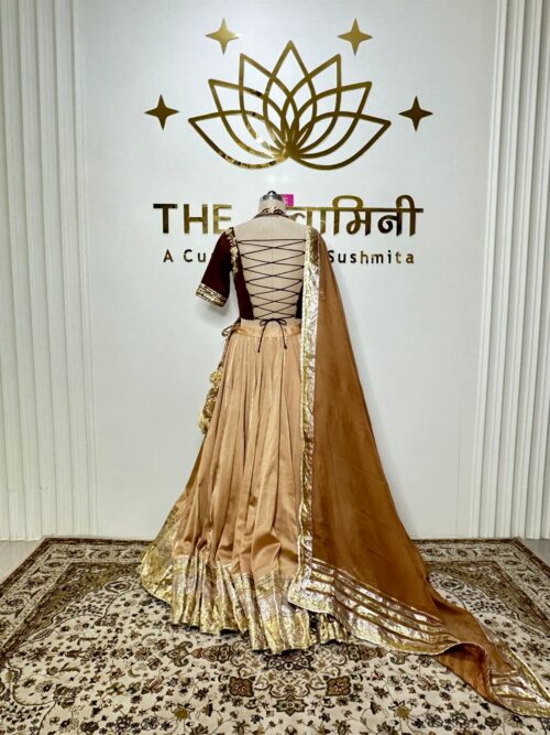 Light brown Lehenga fabric, Chandari Dark brown top fabric, Chandari Light brown Duppata fabric,chinon chiffon - Image 5