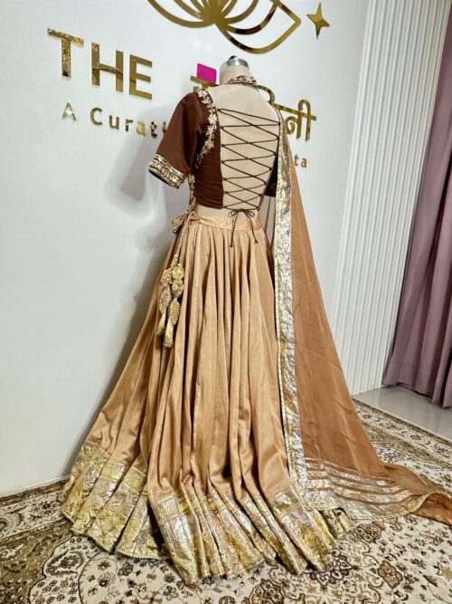 Light brown Lehenga fabric, Chandari Dark brown top fabric, Chandari Light brown Duppata fabric,chinon chiffon - Image 4