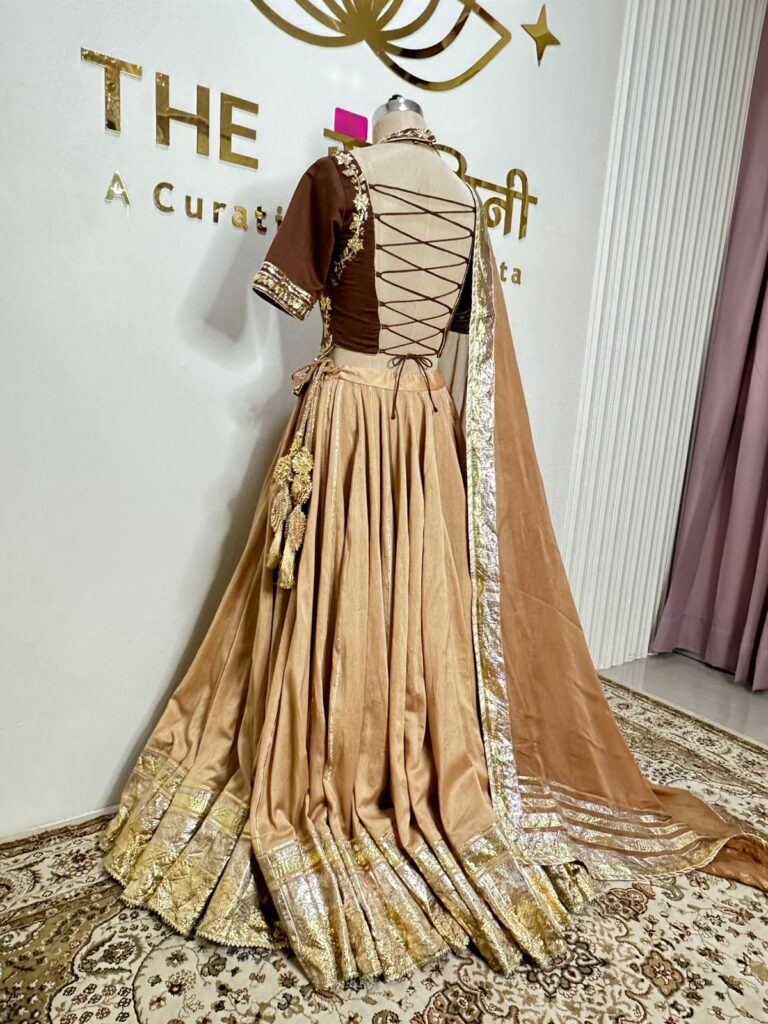 Light brown Lehenga fabric, Chandari Dark brown top fabric, Chandari Light brown Duppata fabric,chinon chiffon - Image 4