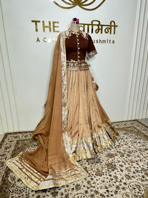 Light brown Lehenga fabric, Chandari Dark brown top fabric, Chandari Light brown Duppata fabric,chinon chiffon - Image 6