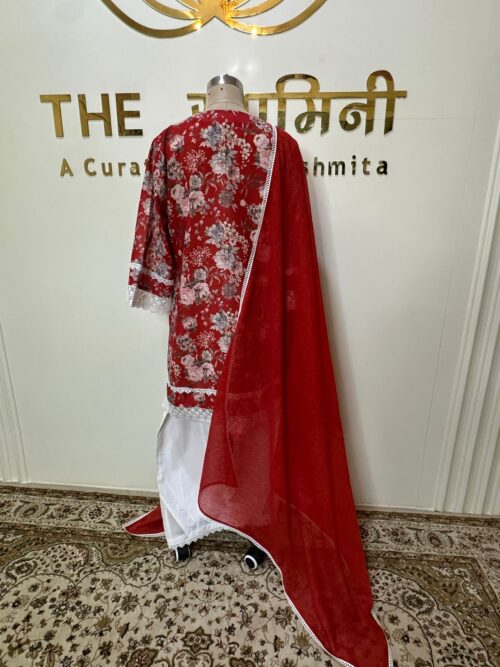 Floral Print Cotton Straight Kurti Set with Pant & Dupatta - Image 4