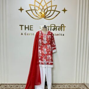 Floral Print Cotton Straight Kurti Set with Pant & Dupatta