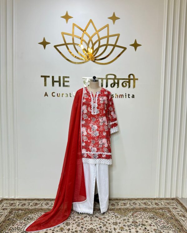 Floral Print Cotton Straight Kurti Set with Pant & Dupatta