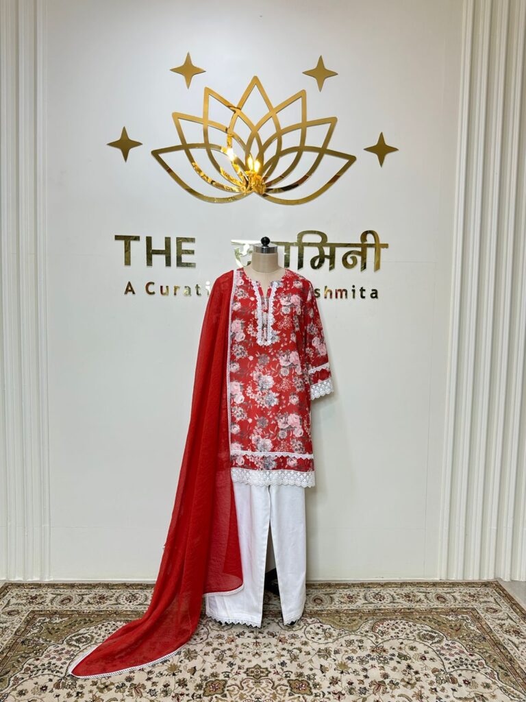 Floral Print Cotton Straight Kurti Set with Pant & Dupatta