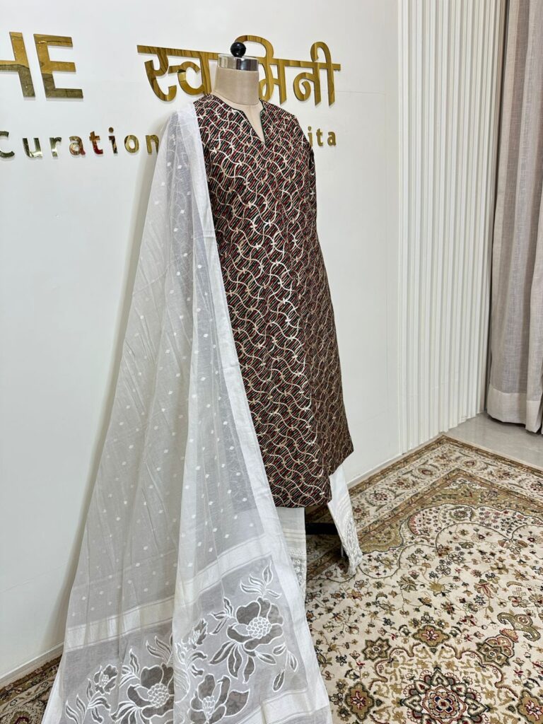 Straight Gota Design Suit With Straight Plazo & Dupatta - Image 2