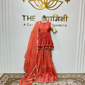 Orange Chanderi Peplum Top with Garara & Dupatta