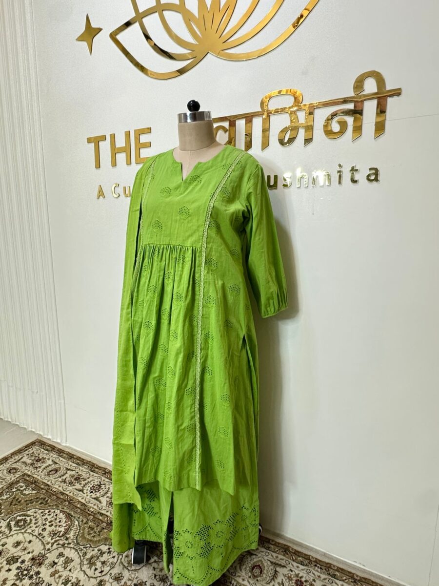 Elegant Chikankari Straight Suit Set with Plazo & Dupatta - Image 2