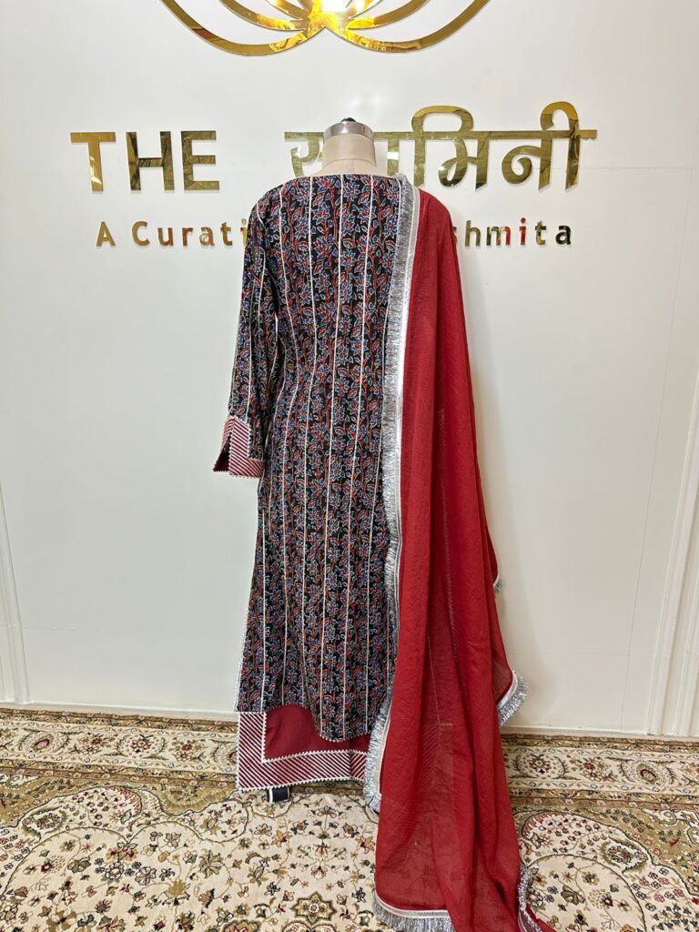 Straight Suit Ajrakh Fabric Gota Work Straight Pant With Red Dupatta - Image 3