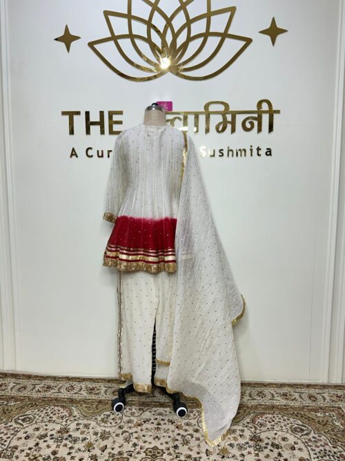 Ivory & Crimson Tie-Dye Peplum Sharara Set - Image 2