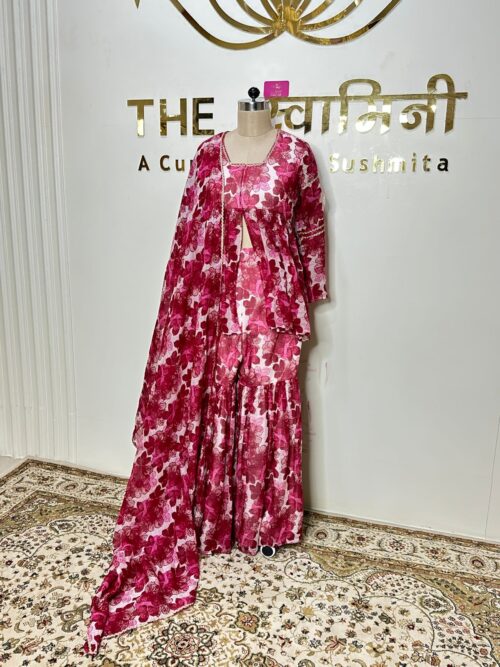 Peplum Top, Garara & Dupatta Printed Mal & Soft Chanderi - Image 4
