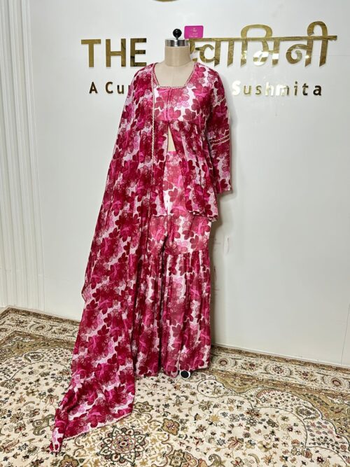 Peplum Top, Garara & Dupatta Printed Mal & Soft Chanderi - Image 3