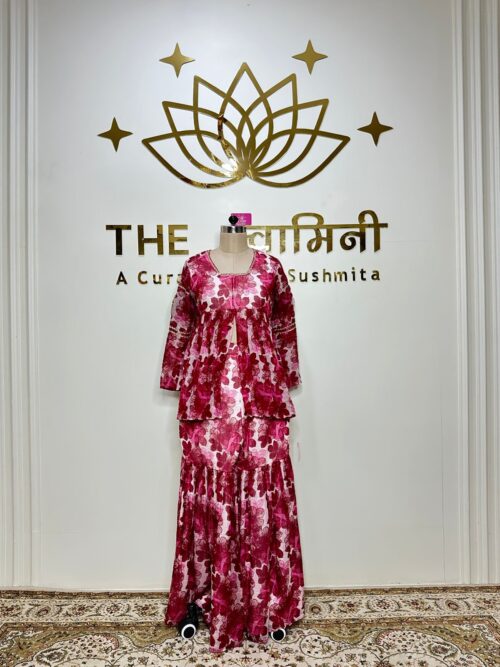 Peplum Top, Garara & Dupatta Printed Mal & Soft Chanderi