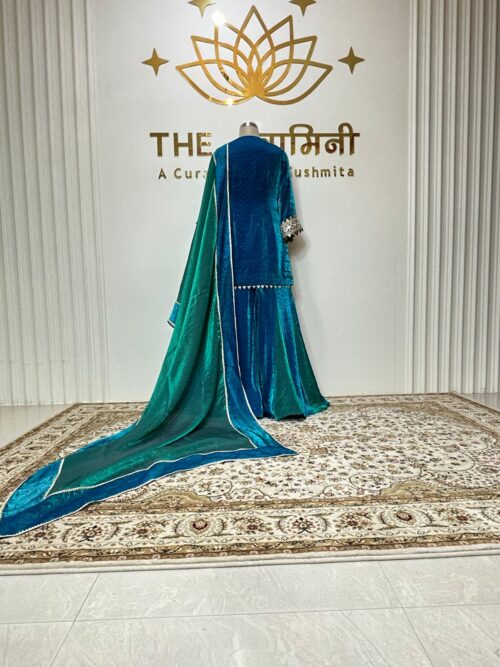 Teal Blue Short Kurti & Sharara Kali Wala With Dupatta - Image 4