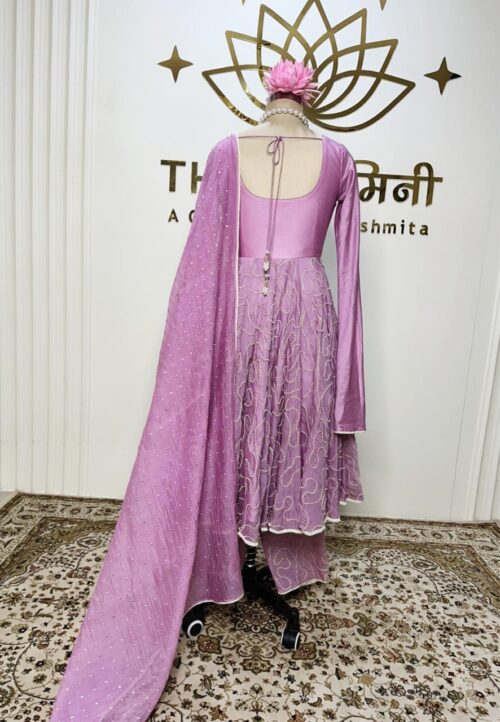 Lavender Pearl Work Chanderi Suit Set - Image 3