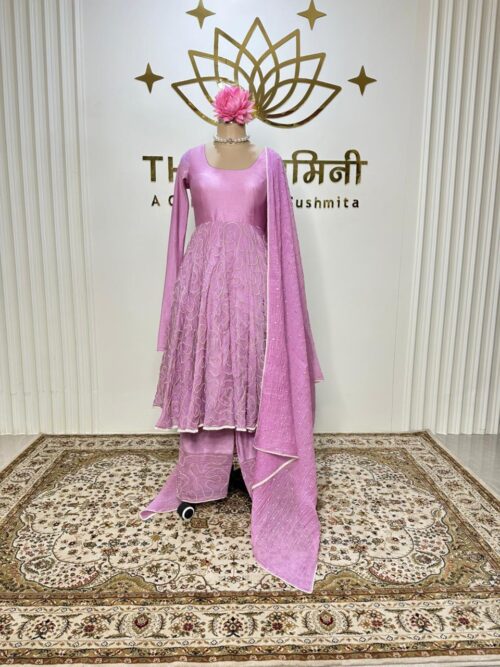 Lavender Pearl Work Chanderi Suit Set