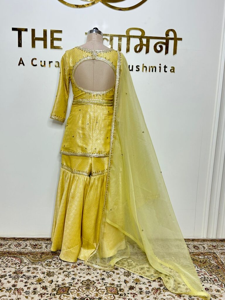 Yellow Garara Set fabric Brocade Dupatta Fabric Organza - Image 4