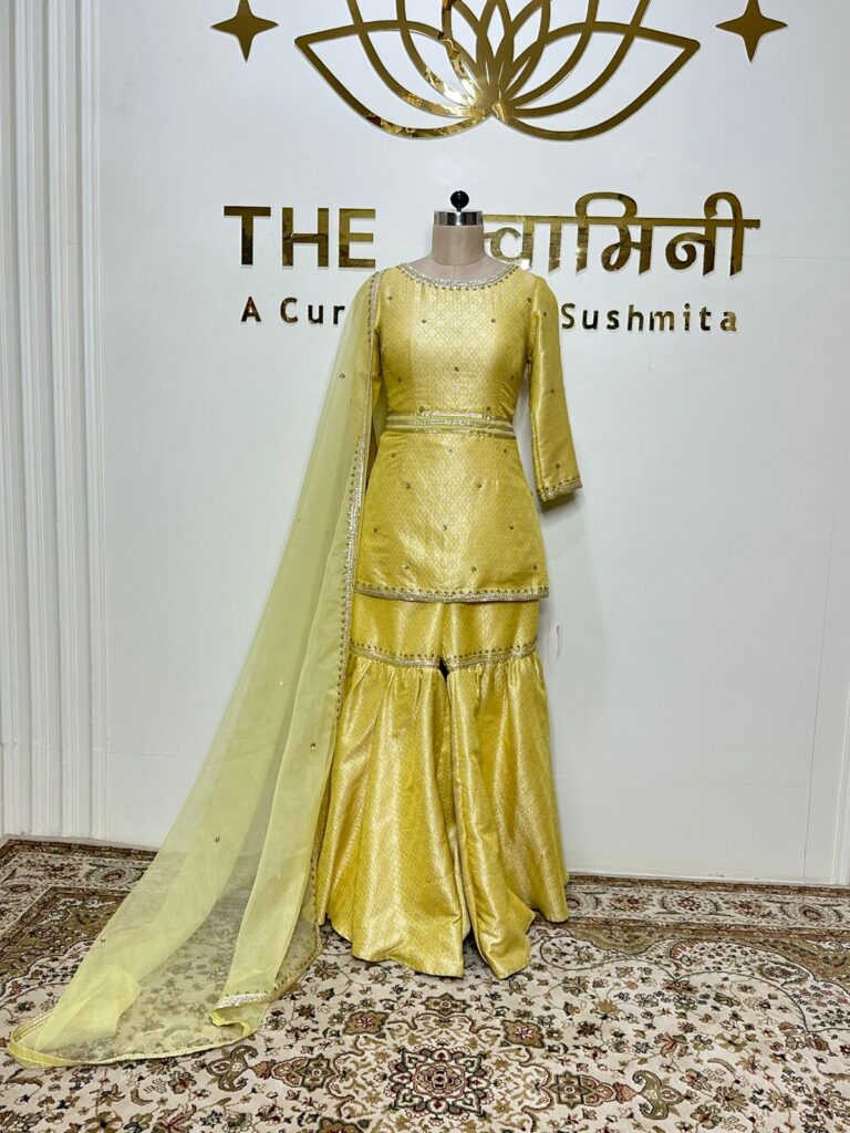 Yellow Garara Set fabric Brocade Dupatta Fabric Organza