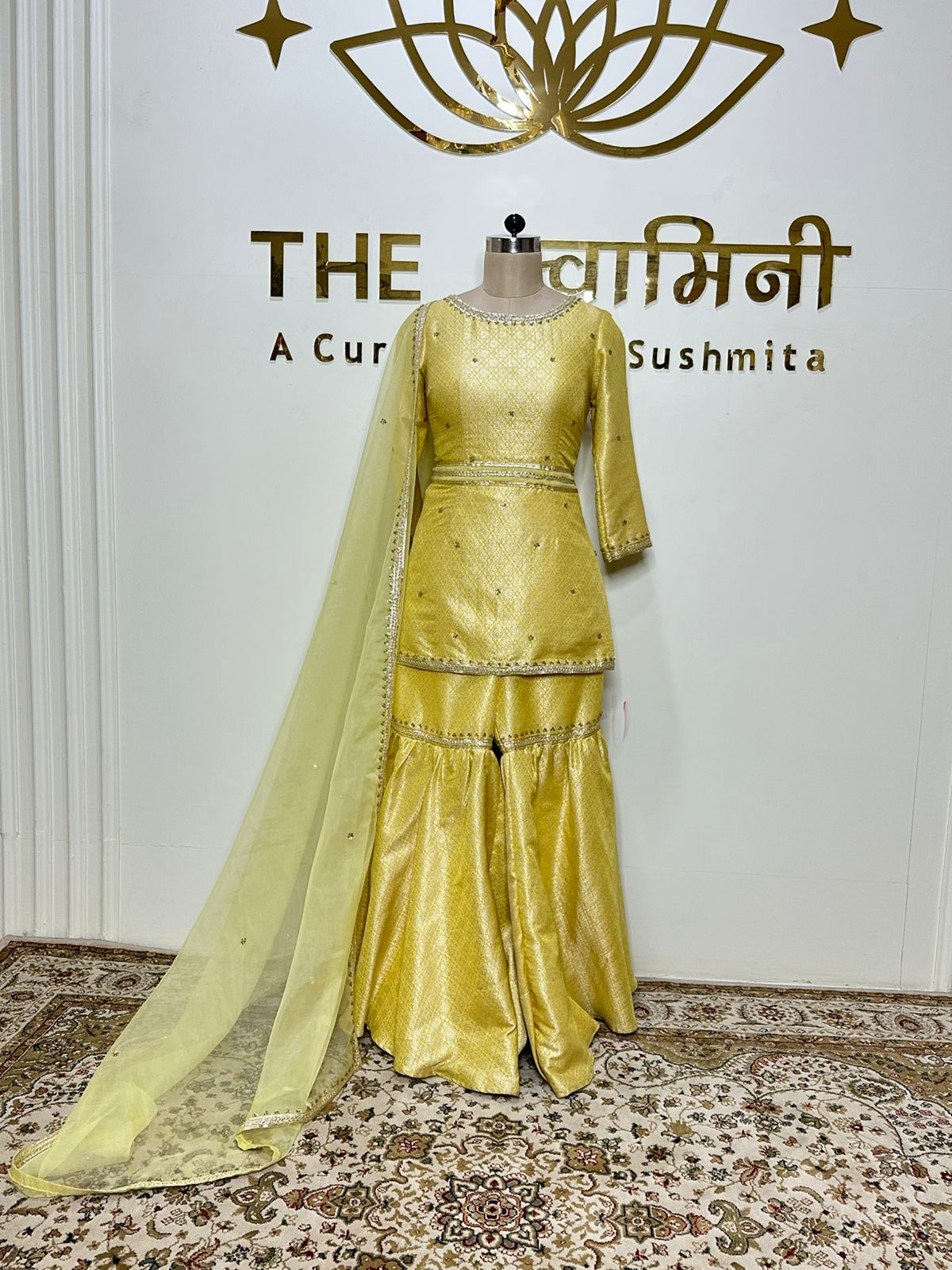 Yellow Garara Set fabric Brocade Dupatta Fabric Organza