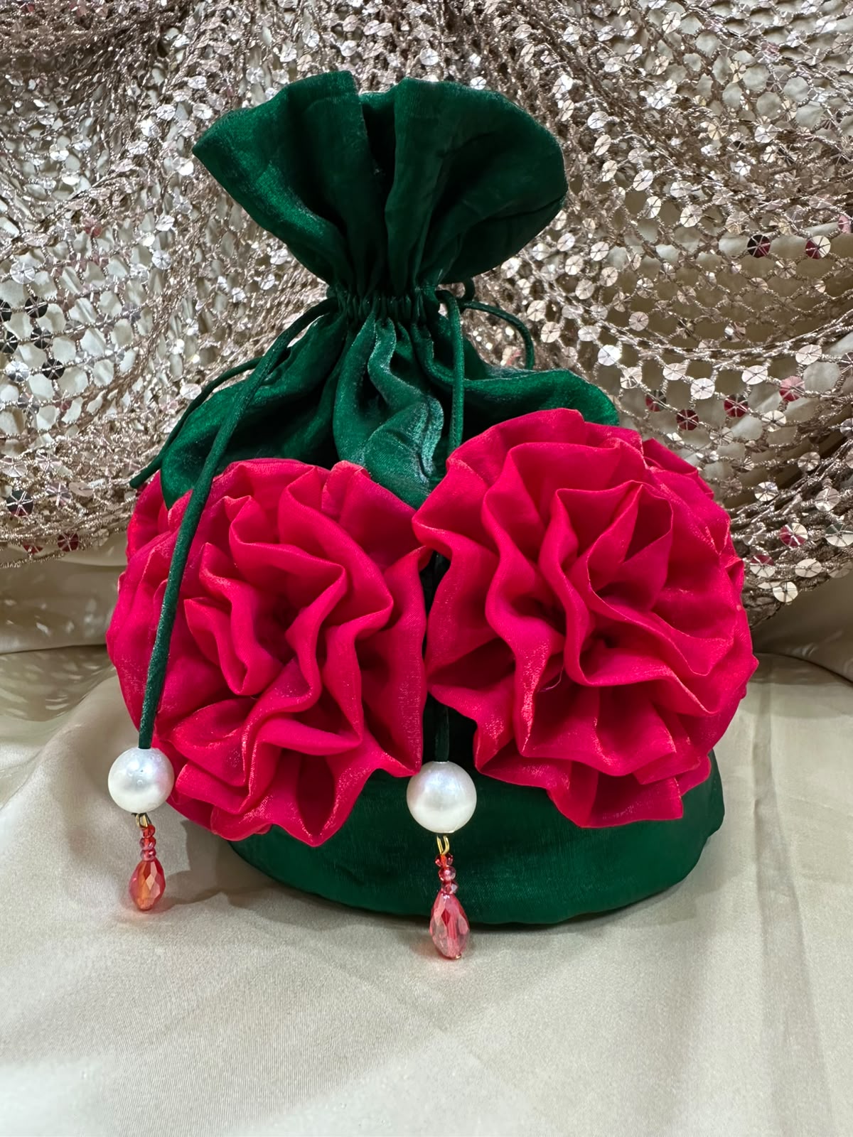 Green floral style bag. 2 Green Floral Style Bag - Image 1