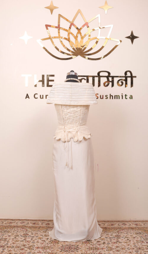 Off-White Embroidered Satin Dhoti Dress - Image 2