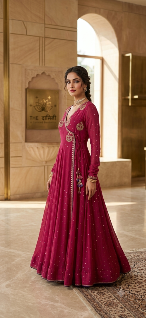 Red Angrakha-Anarkali-febric-soft-chandeli-handwork-with-embordry-purple-dupatta